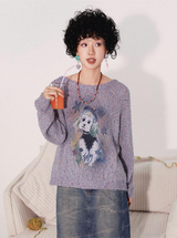 Floral print long-sleeved vintage pullover sweater