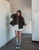 Pond cut washing two-way leather jacket