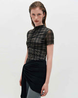 Plaid Smocking T-Shirt _ BLACK