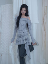 Cats Draping One-Shoulder Top