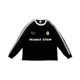 PEANUT STAIN - 4ストライプス アーム ブラック ボクシー ロングスリーブ Tシャツ