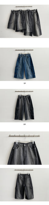 [S-2XL/Long, Basic, Short] ルーカスウォッシングカーゴワイドデニムハーフパンツ