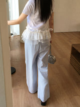 Weba Nylon Pintuck Banding Long Wide Pants