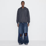 Destroyed Knee Wide Denim Pants Blue & Purple