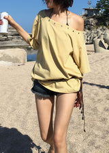EYELET OFF SHOULDER TEE