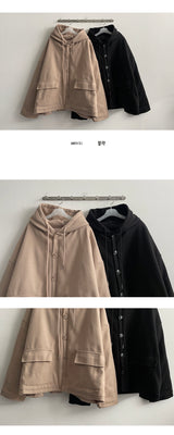 Tsuwon Quilted Button Hooded Coat Jacket