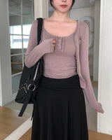 Ropi Pocket Cutting Sleeveless Cardigan Set