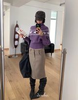 Moai Beige Midi Skirt