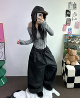 OVER BALLOON CURVE DENIM LONG PANTS 🖤💙2COLOR