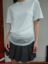 Lace shirring round loose fit short sleeve tee