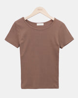 モジュ Uネック スリム ラウンド ショートスリーブ Tシャツ