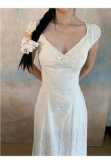 Ivory Punching Layered Long Dress