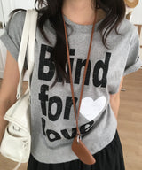 Blind Lettering Print Round Neck Basic Short Sleeve T-Shirt 3 Colors