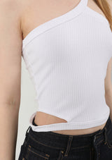 Unbalance Halter Neck Slit Sleeveless White