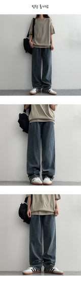 [Short, Basic, Long] [S–3XL] [Summer Long Pants!] Back-banding Purin Semi-Wide Pin Tuck Denim Pants