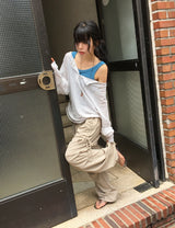 ソルナ パラシュート ストリング シャーリング ワイド バンディング パンツ