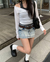 Micro low denim skirt