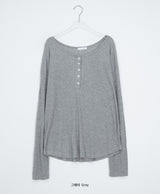 Nuaf Loose-Fit Summer Henley Neck Button Long Sleeve Tee