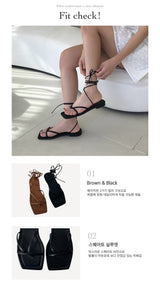 Claire Lace-Up Strap Leather Flip Sandal