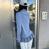 ストライプリンクルTシャツ ブルー