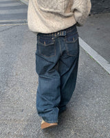 Back button mega denim pants