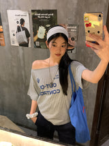 コントロールオフショルダールーズフィットショルダースリーブTシャツ