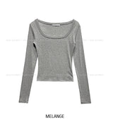 [U-BASIC] Marron Square Neck Slim Long Sleeve
