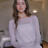 See-through Boat Neck T-shirt - LIGHT GRAY