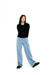 バックルピンタックデニムワイドパンツ