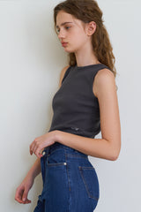 Waffle logo sleeveless_charcoal