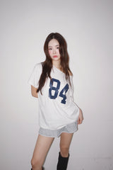 ナンバープリントオフショルダー半袖Tシャツ