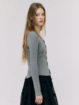 CUT OUT SLIM FIT KNIT CARDIGAN GRAY