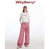 Why Berry 24SS "Sweetheart Formula" カラーブロッキングレトロルーズワイドレッグチェッカーパンツレッドアンドホワイトチェッカーパンツ