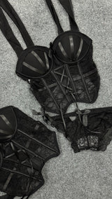 Lace mesh strappy corset