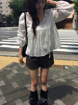Laden Shirring Frill Flare Long Sleeve Blouse