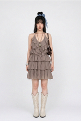 DRAMATIC OPEN-BACK RUFFLE MINI DRESS