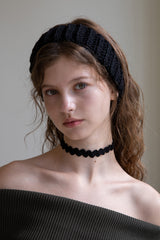 Black silky crochet knit choker