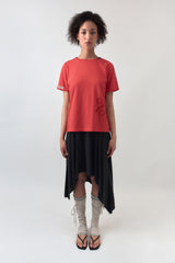 %% ロゴロールアップTシャツ / ウォッシュドレッド