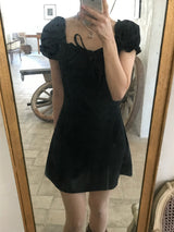 Garden Square Puff Shirring Ribbon Mini Dress