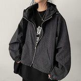 Eason Square Pattern Checkered Windbreaker Hooded Jumper