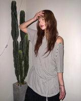 (3color) Sheer Stripe Loose Fit Soft Short Sleeve Tee