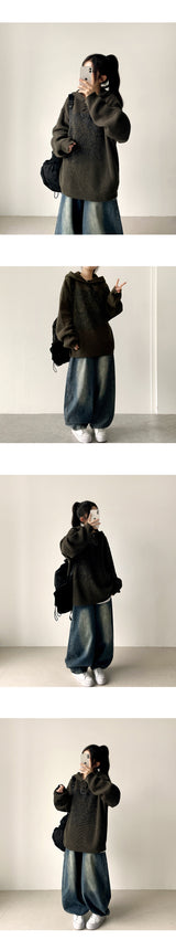 Pintz waist banding denim wide balloon pants