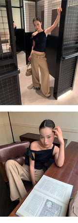 カインストラップアンバランスショルダースリーブレストップ