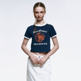 サンフラワークロップリンガーTシャツ_ネイビー