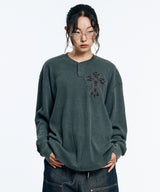 Cross Waffle Henley Neck Long Sleeve - Charcoal