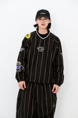 ストライプスポーティープルオーバージャケット ブラック