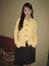 Yellow Twisted Button Round Cardigan