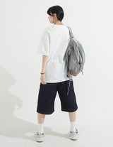 Pintuck Wide Raw Denim Bermuda Pants