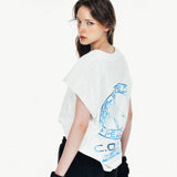 [UNISEX] WORLD PEACE オーバーサイズローエッジスリーブレスTシャツ（ホワイト）