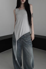 unbalanced layered tail sleeveless (4color)